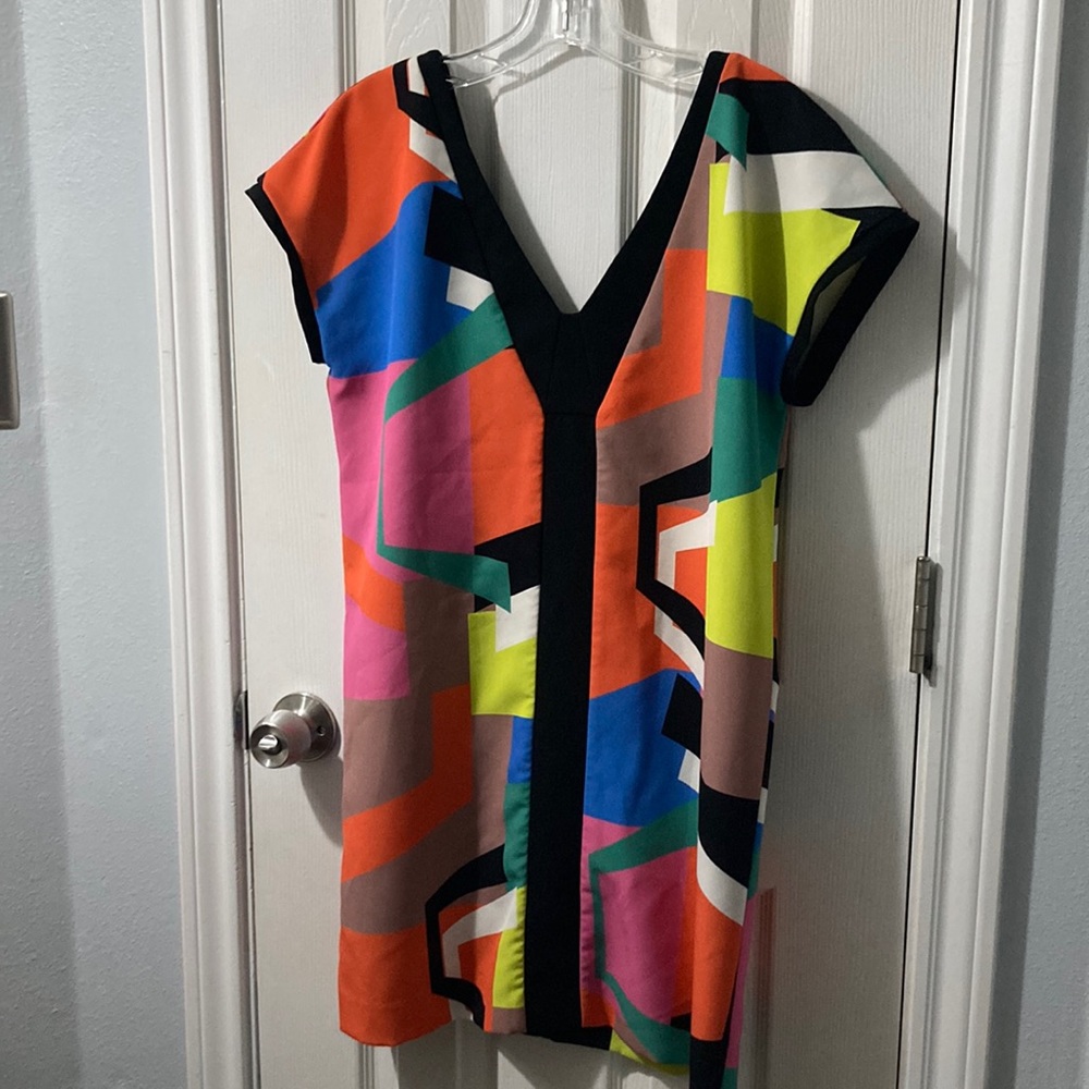 MILLY V-Neck Geometrical Mini A-Line Dress